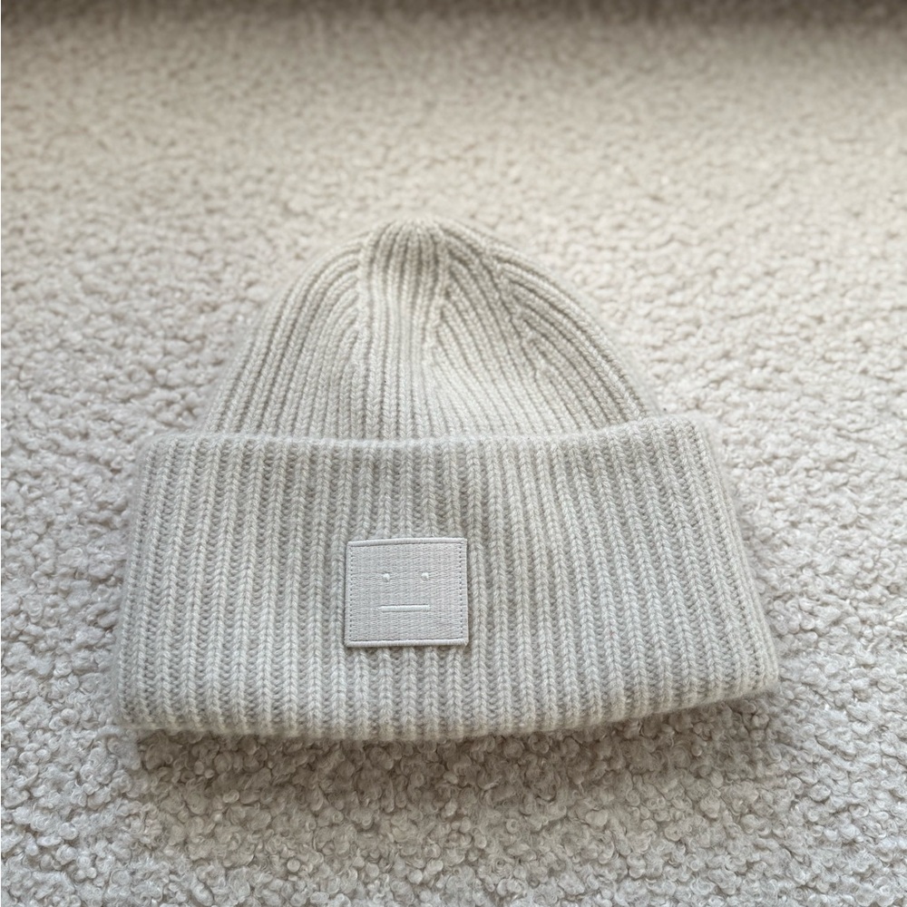 Acne Cream Ribbed Knit Hat